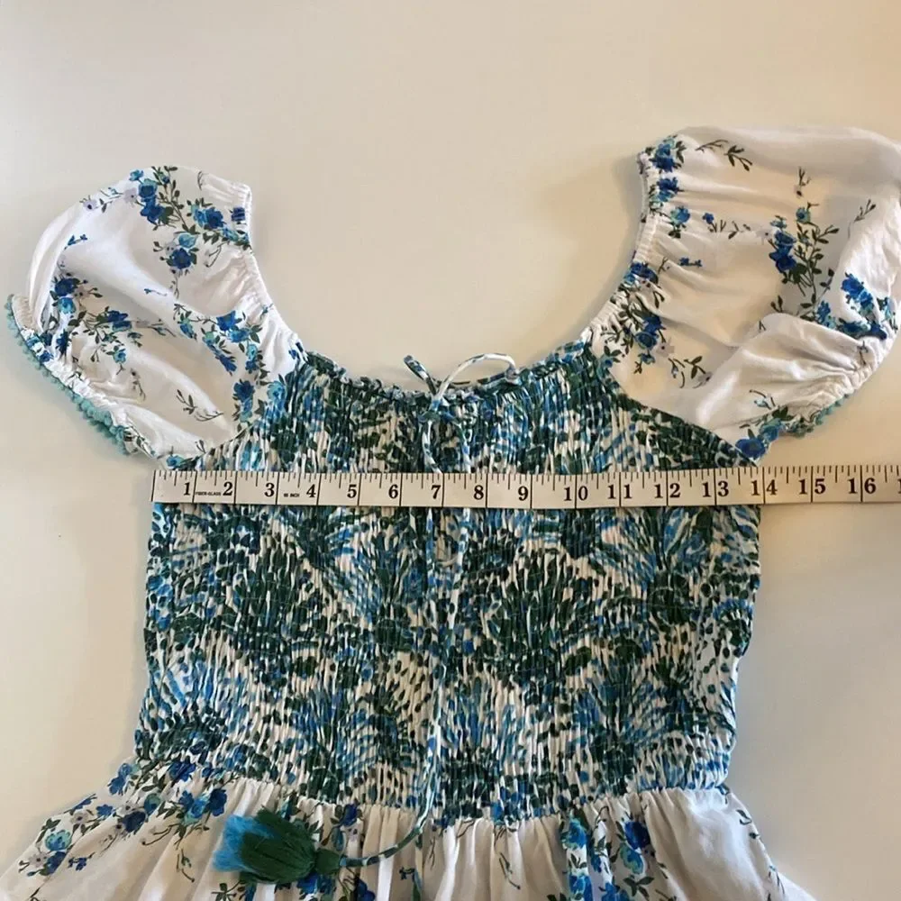 Teal & White Margaux Riviera Layered Mini Dress Size Small - Picture 14 of 15